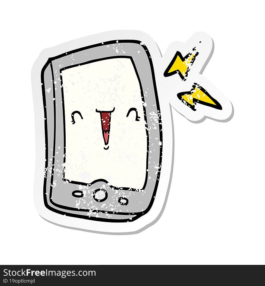 Distressed Sticker Of A Cute Cartoon Mobile Phone