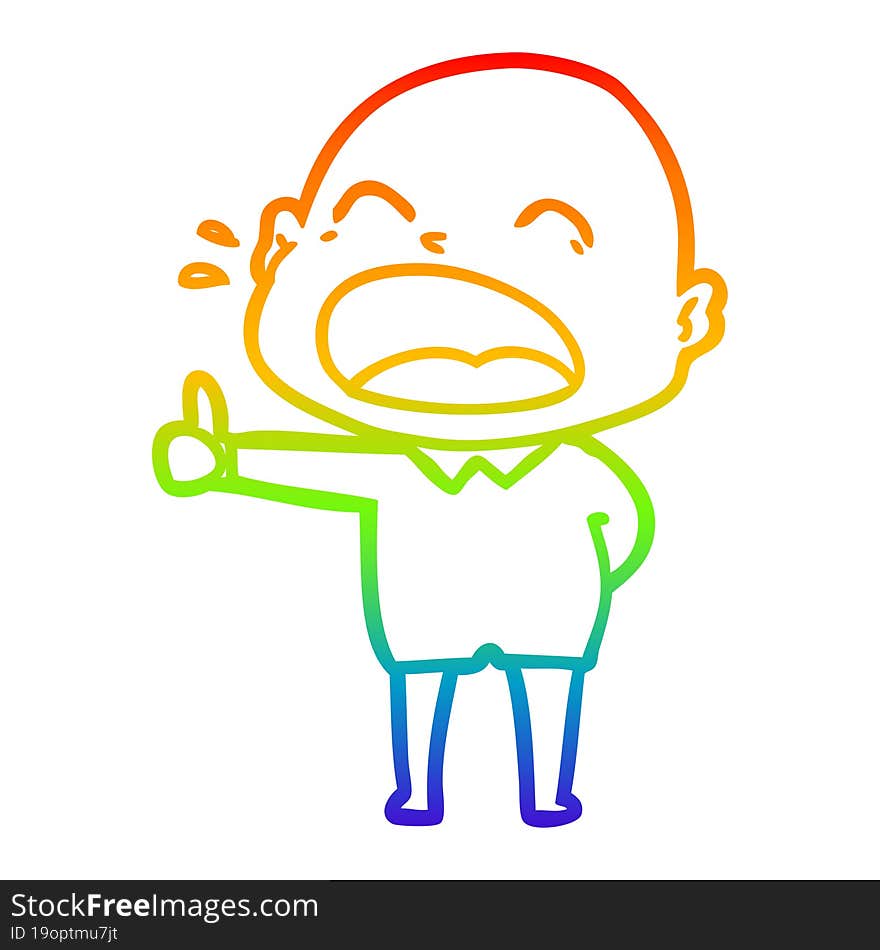 rainbow gradient line drawing cartoon shouting bald man