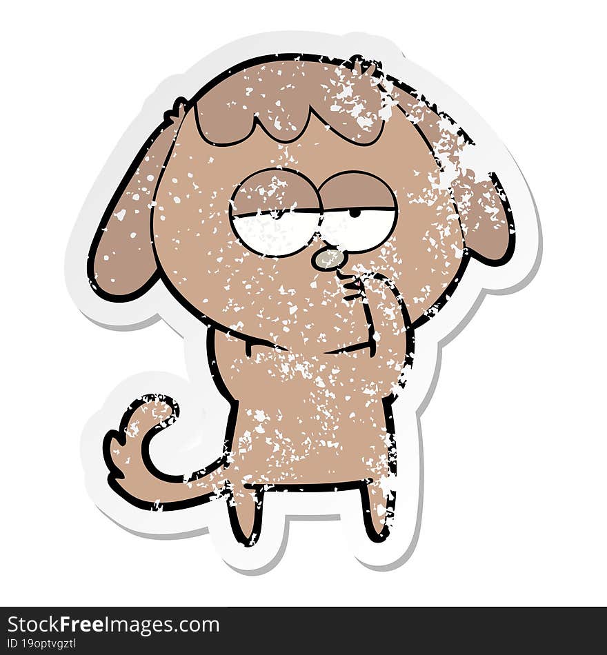 distressed sticker of a cartoon tired dog