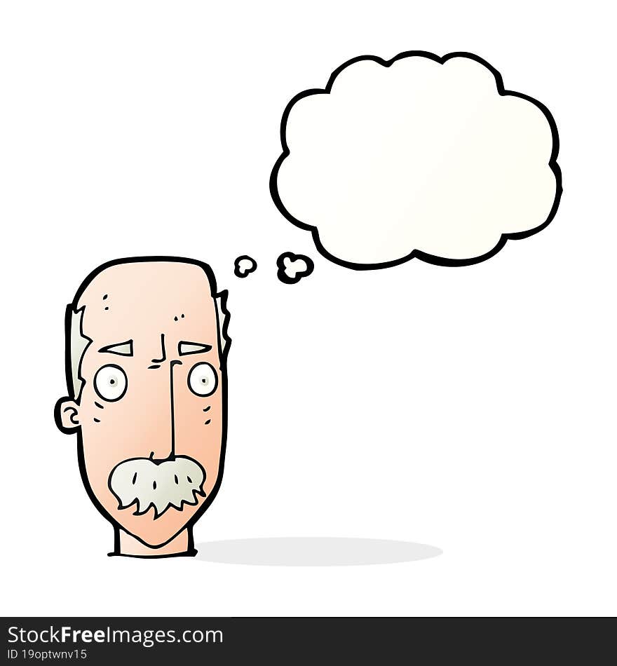 cartoon annoyed old man with thought bubble