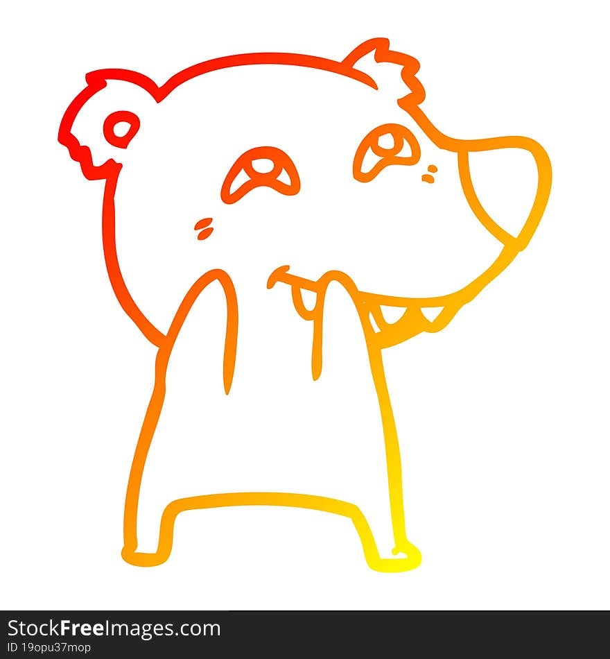 Warm Gradient Line Drawing Cartoon Polar Bear Showing Teeth