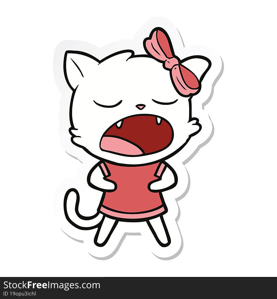 sticker of a cartoon yawning cat