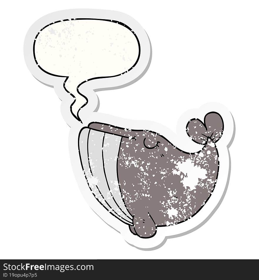 Cartoon Whale And Speech Bubble Distressed Sticker