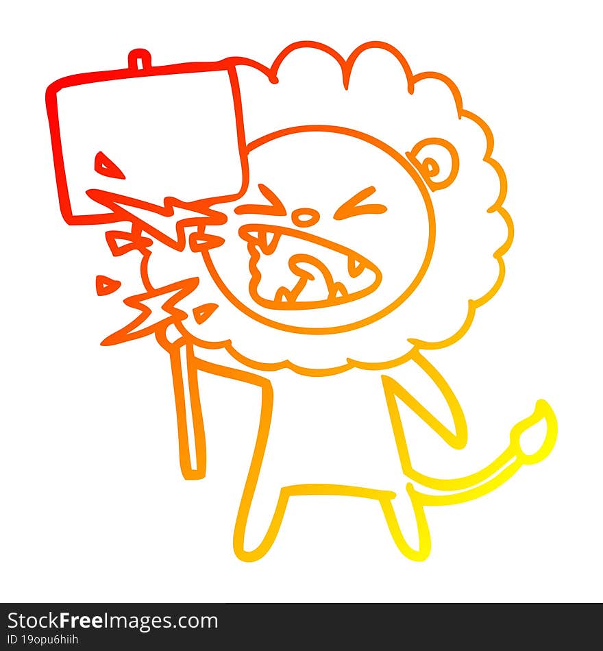 warm gradient line drawing cartoon roaring lion protester