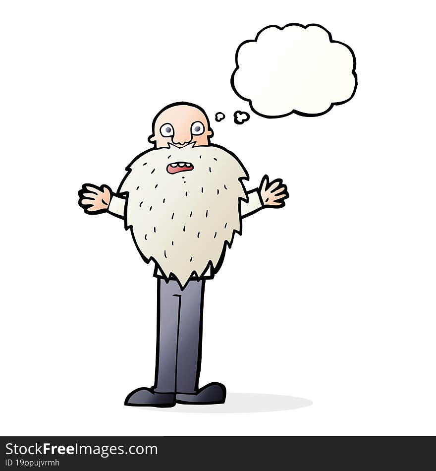 cartoon bearded old man with thought bubble