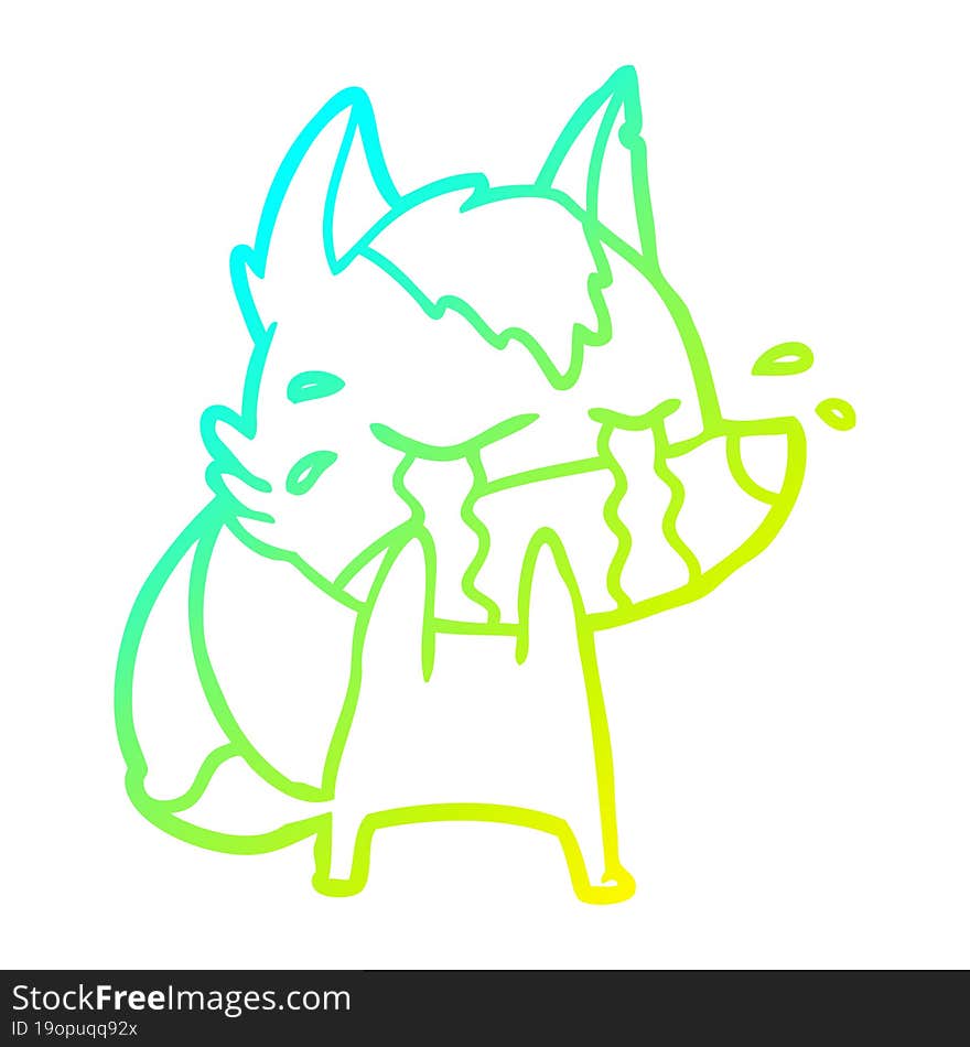 cold gradient line drawing cartoon crying wolf