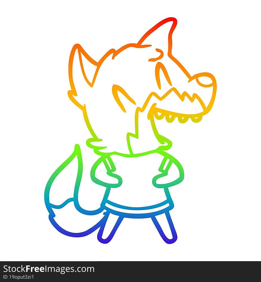 rainbow gradient line drawing of a laughing fox cartoon