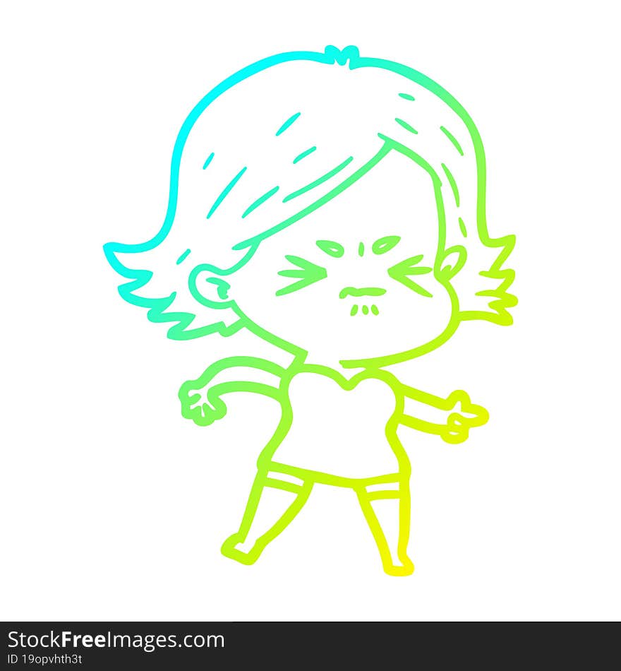 cold gradient line drawing of a cartoon angry girl