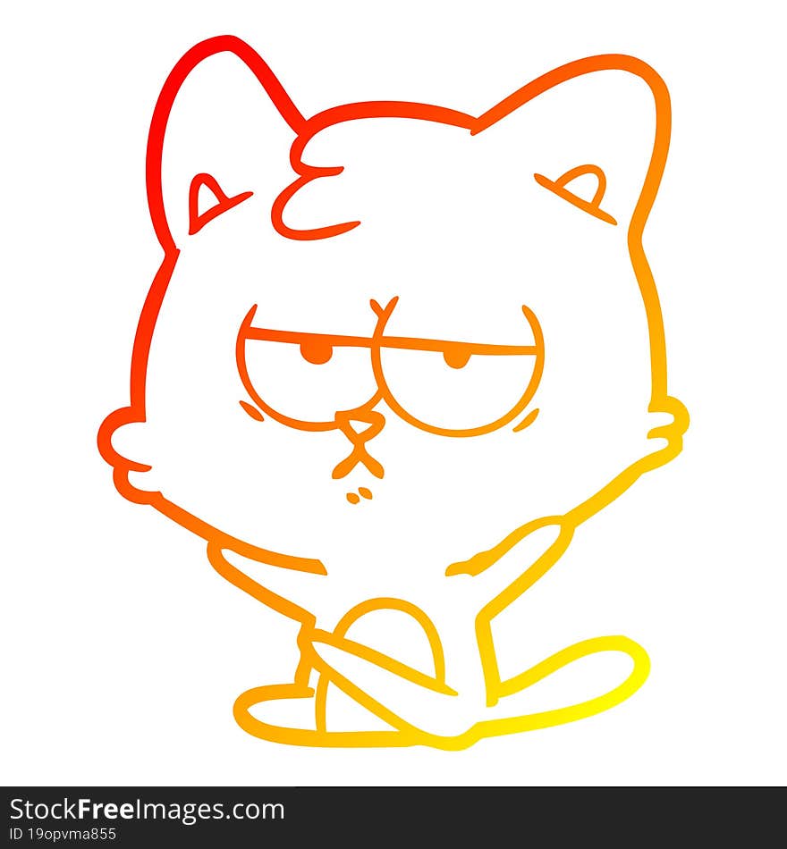 Warm Gradient Line Drawing Bored Cartoon Cat