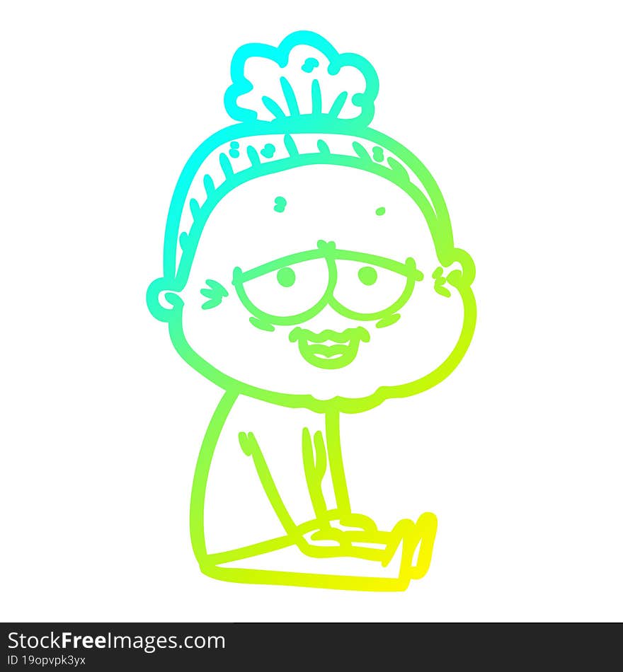 Cold Gradient Line Drawing Cartoon Happy Old Lady