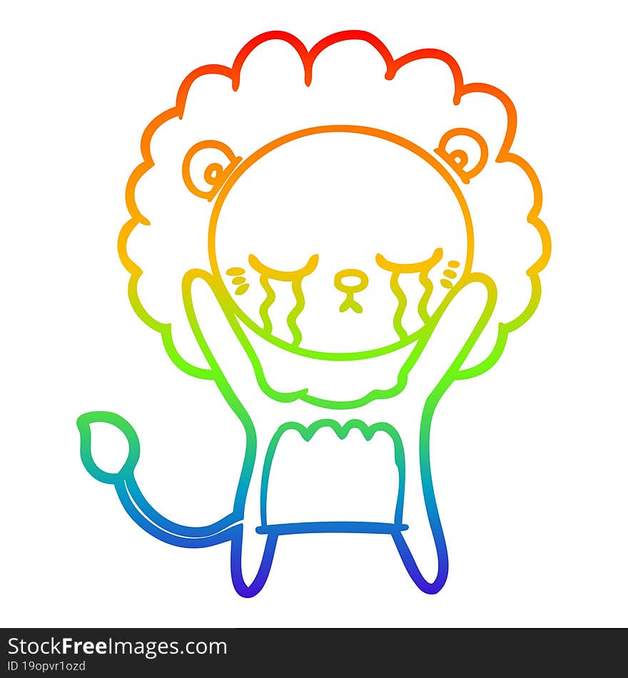 Rainbow Gradient Line Drawing Crying Cartoon Lion