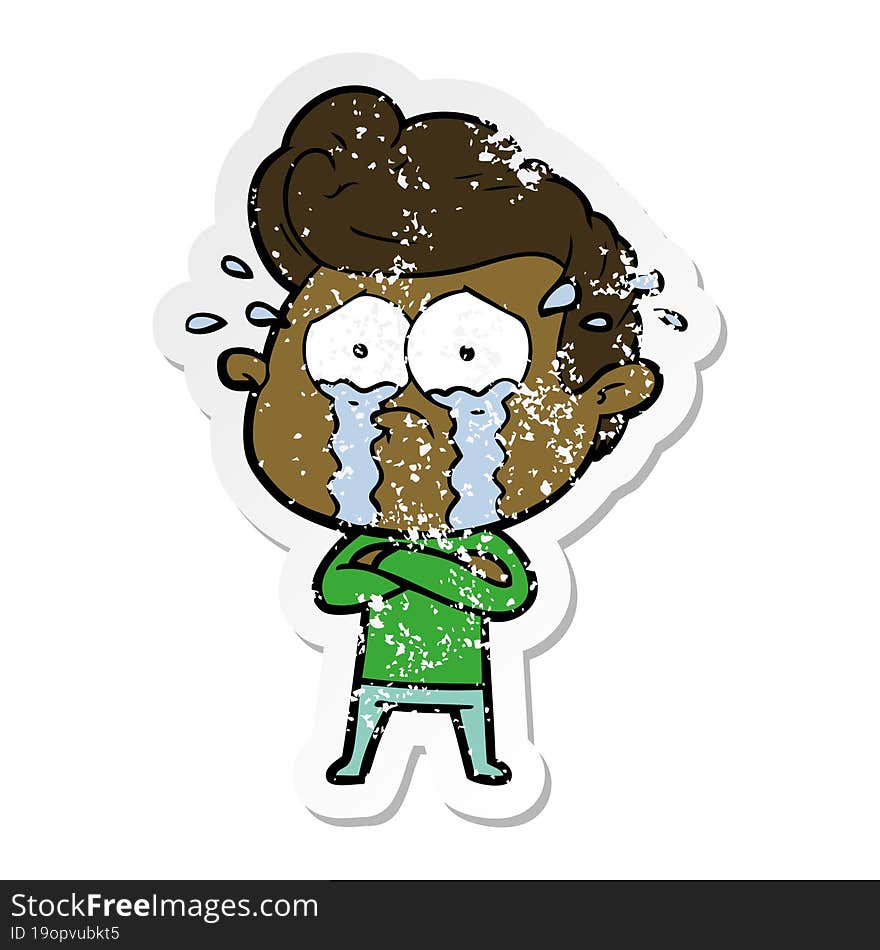 Distressed Sticker Of A Cartoon Crying Man