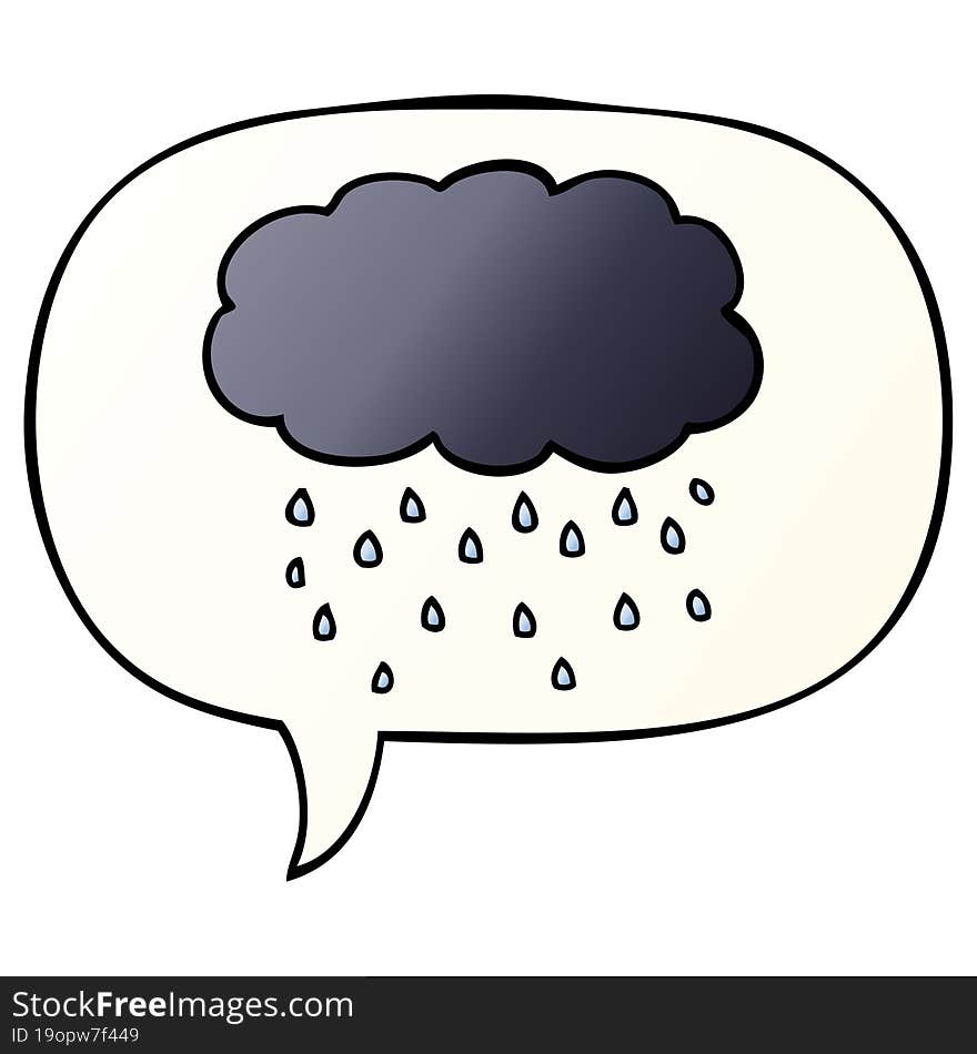 cartoon cloud raining and speech bubble in smooth gradient style