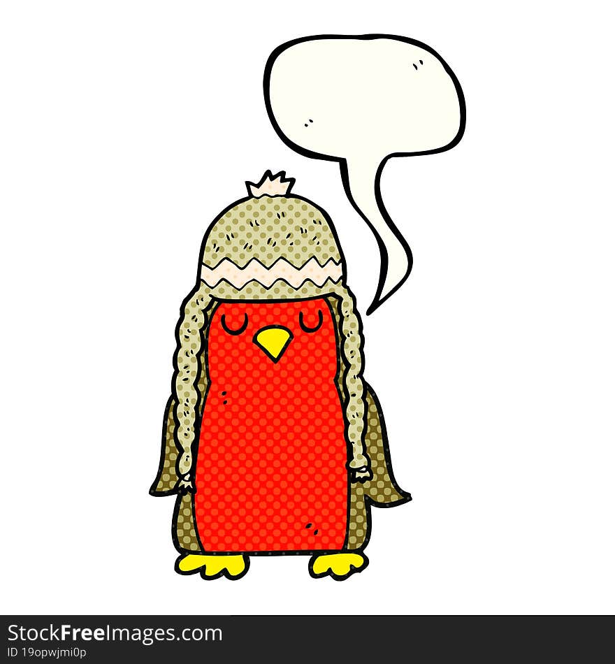 comic book speech bubble cartoon robin wearing winter hat