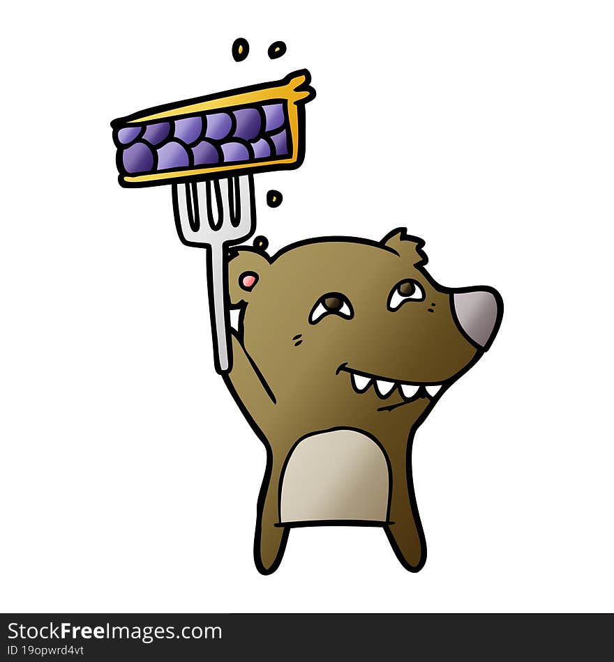 cartoon bear showing teeth with pie. cartoon bear showing teeth with pie