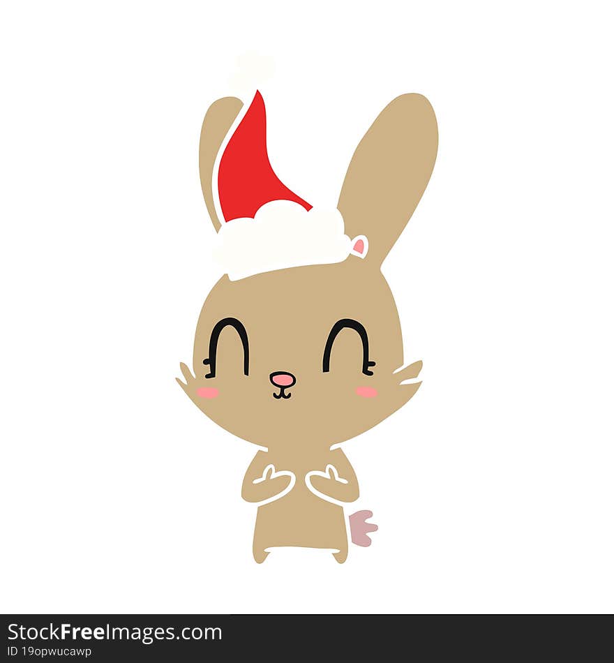 cute hand drawn flat color illustration of a rabbit wearing santa hat. cute hand drawn flat color illustration of a rabbit wearing santa hat