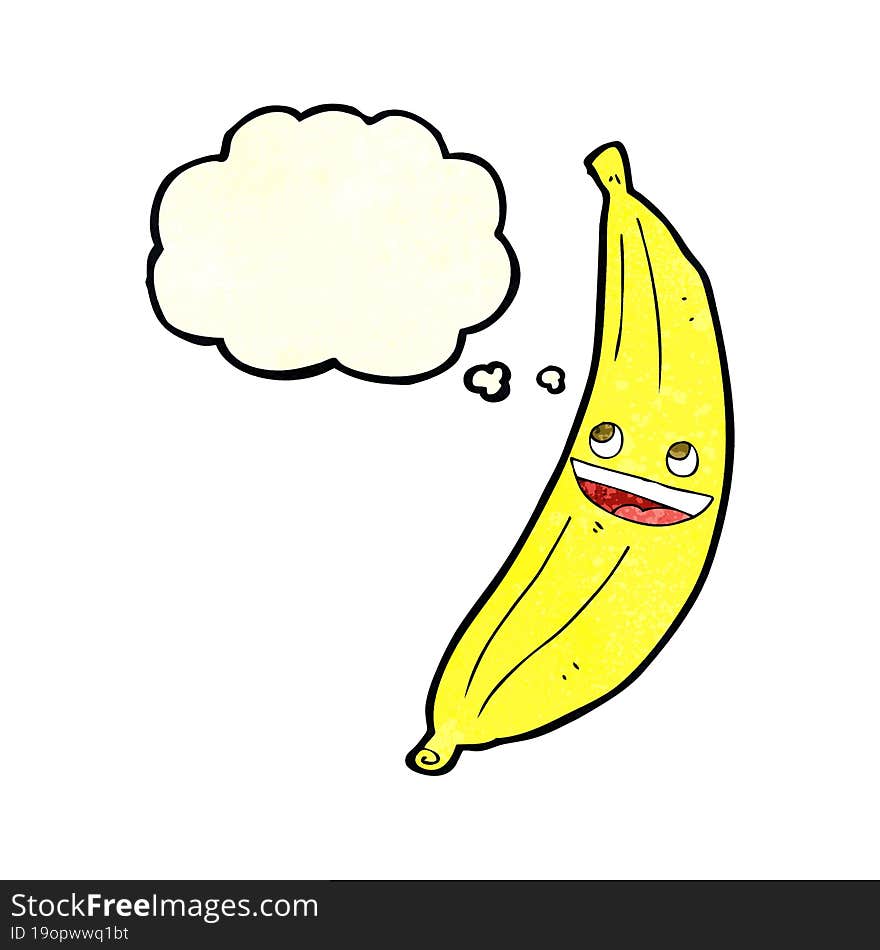 cartoon happy banana with thought bubble