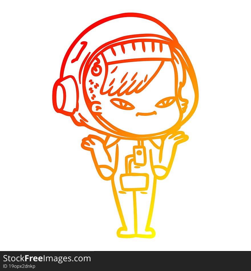 Warm Gradient Line Drawing Cartoon Astronaut Woman