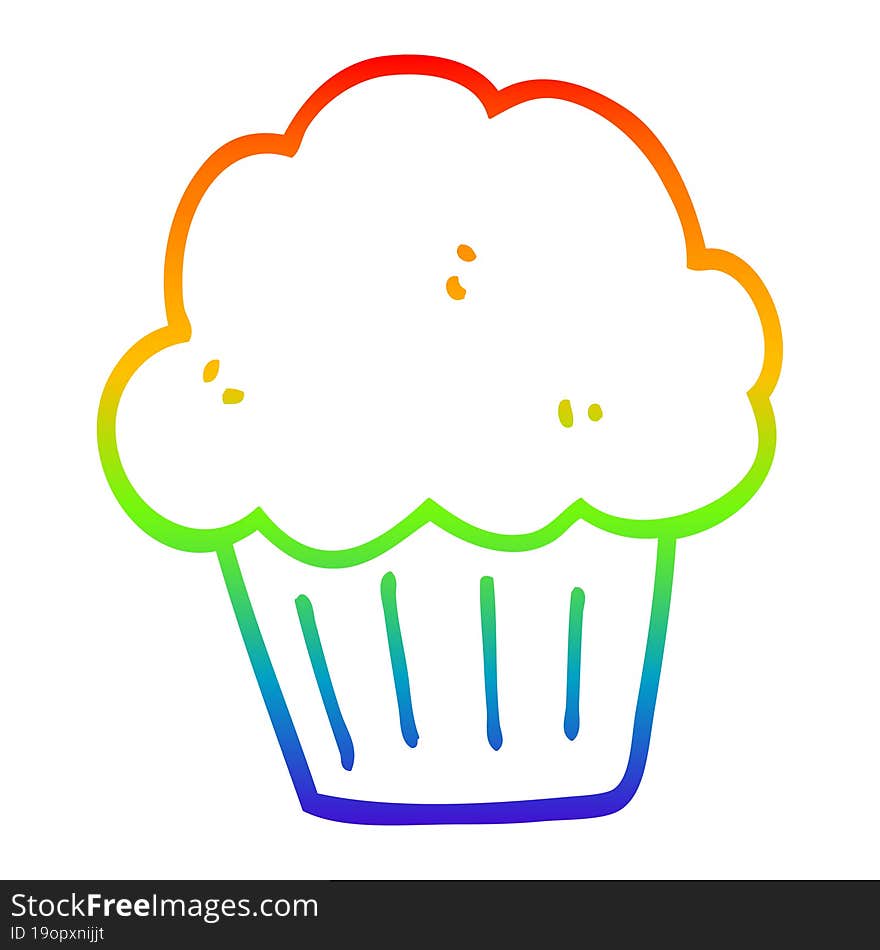 rainbow gradient line drawing of a cartoon  muffin