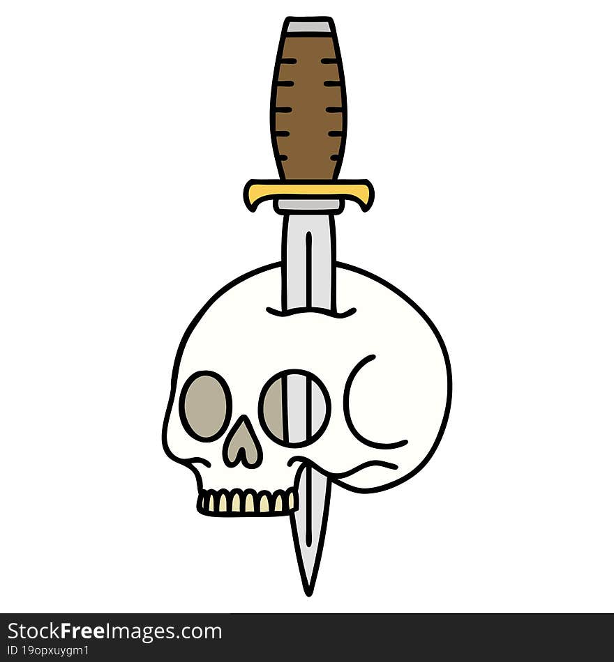 Traditional Tattoo Of A Skull And Dagger