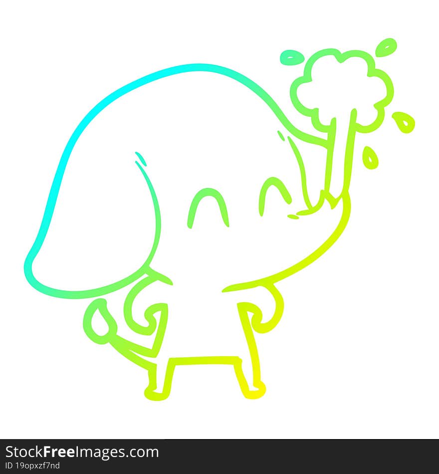 cold gradient line drawing cute cartoon elephant spouting water