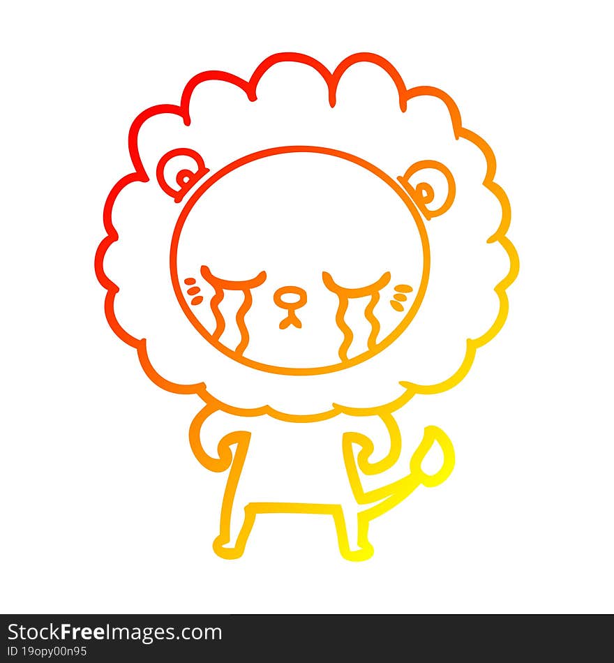 Warm Gradient Line Drawing Crying Cartoon Lion