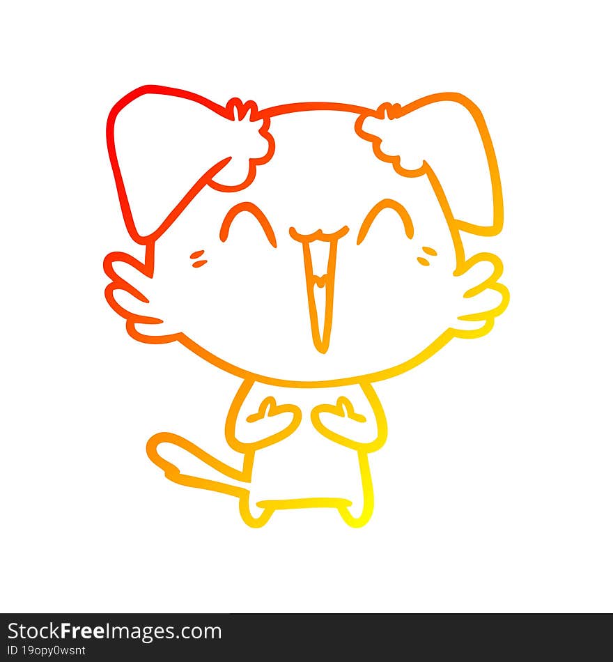 warm gradient line drawing of a happy little cartoon dog laughing