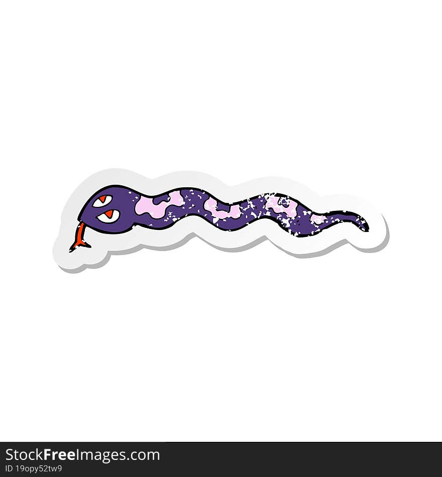 retro distressed sticker of a cartoon hissing snake