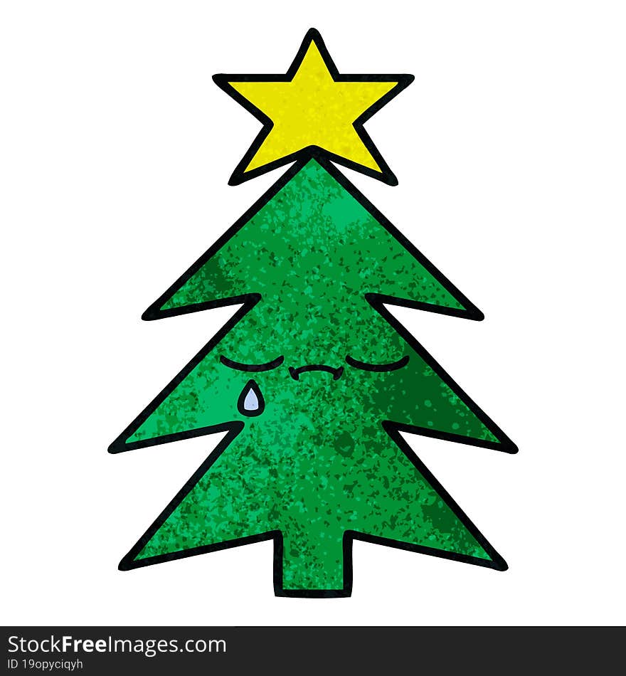 retro grunge texture cartoon of a christmas tree