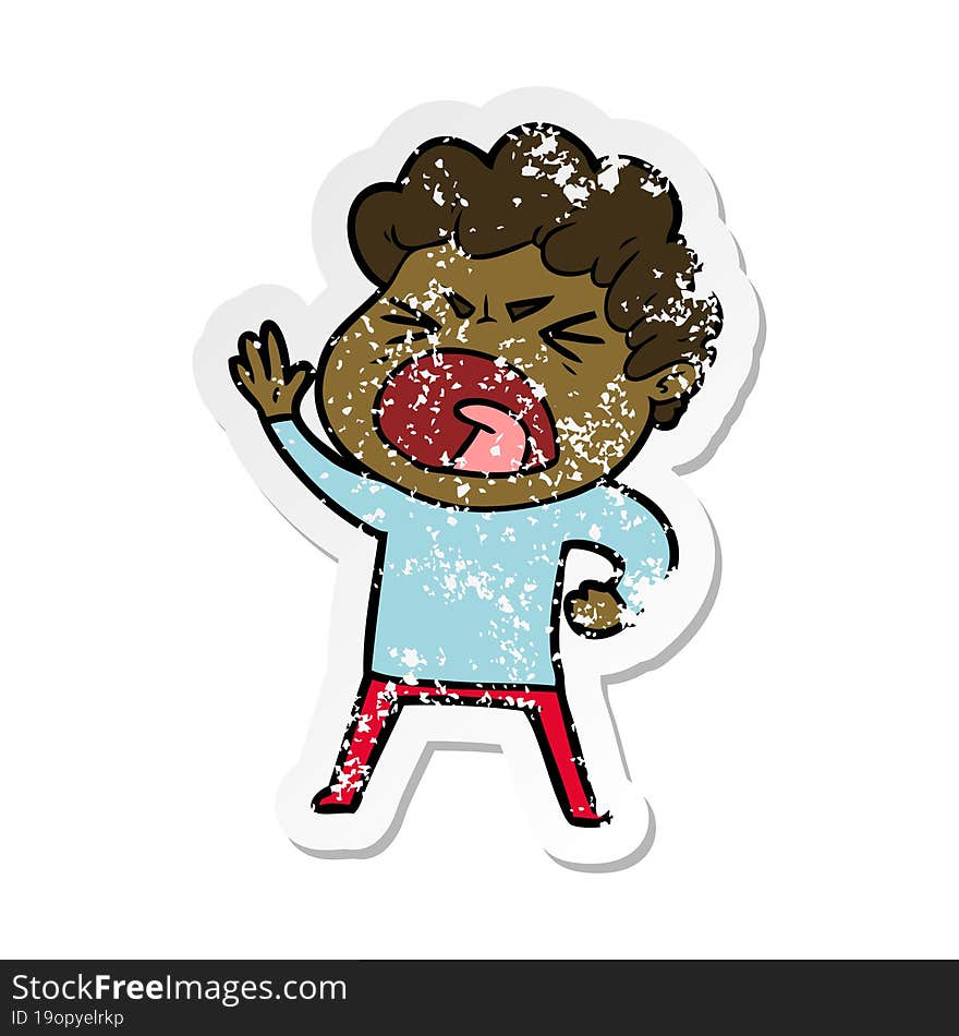 distressed sticker of a cartoon furious man