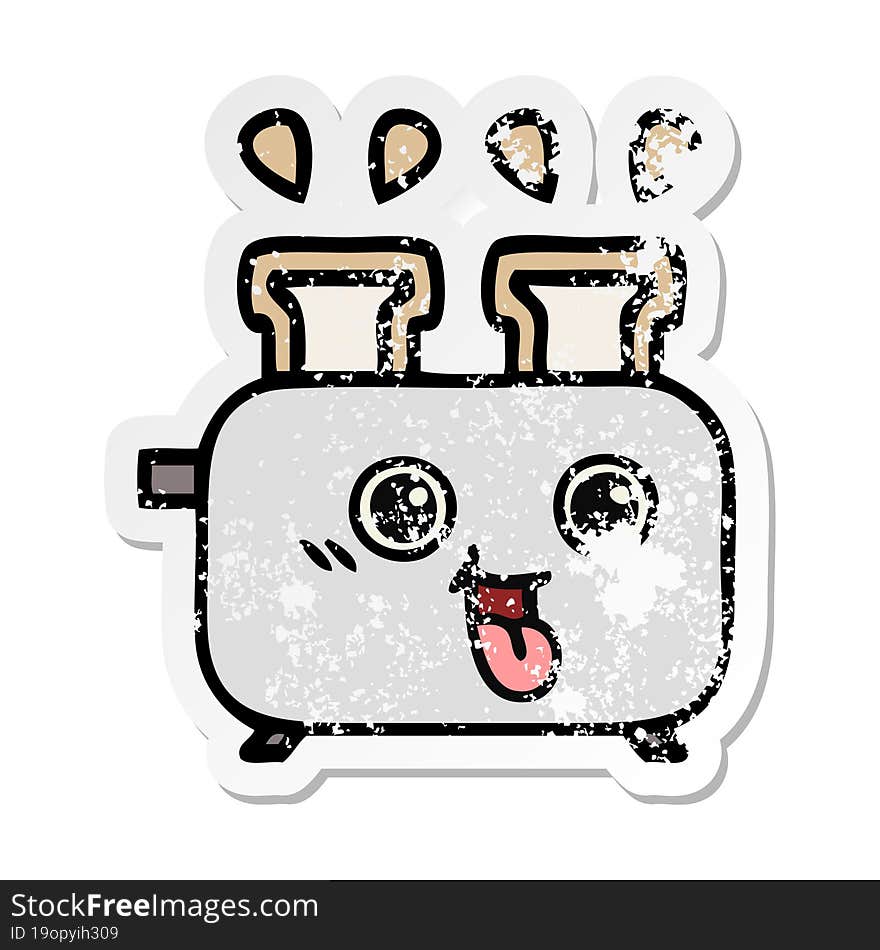 distressed sticker of a cute cartoon of a toaster