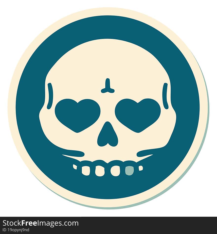 sticker of tattoo in traditional style of a skull. sticker of tattoo in traditional style of a skull