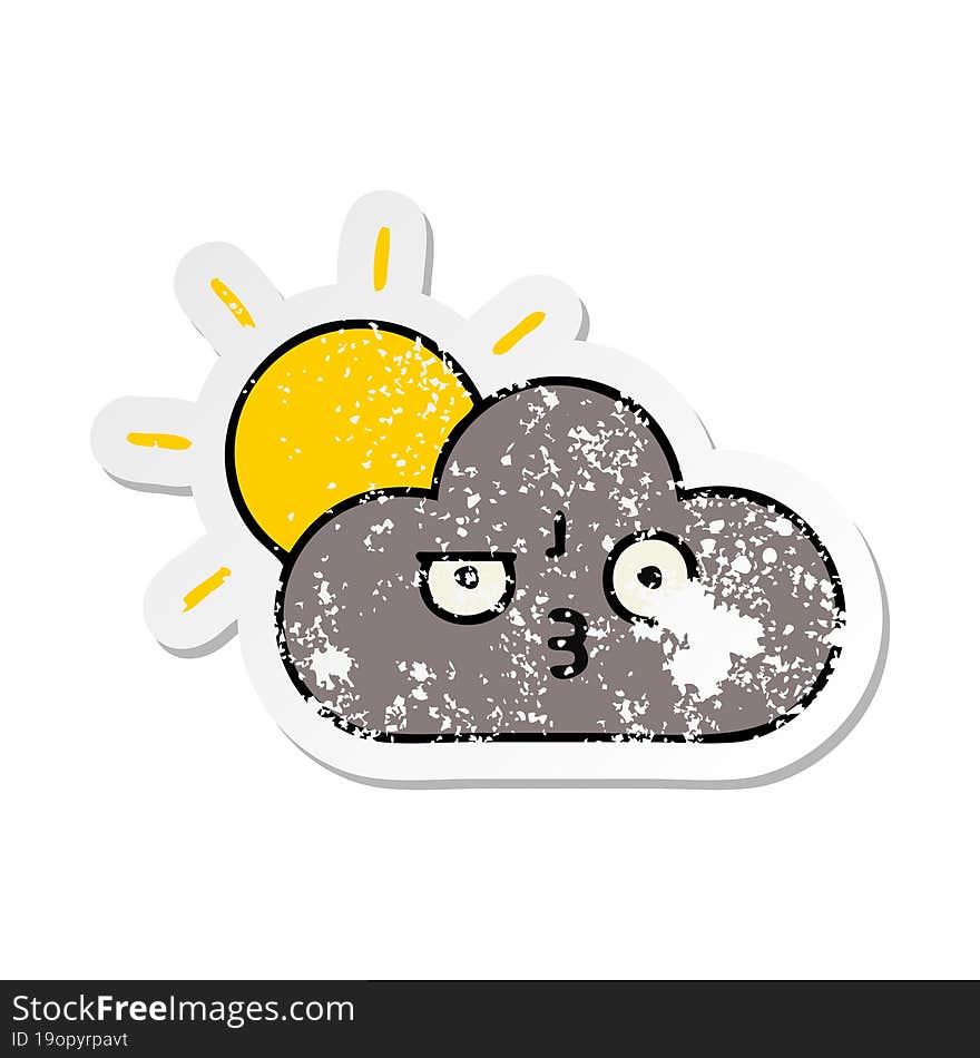 Distressed Sticker Of A Cute Cartoon Storm Cloud And Sun