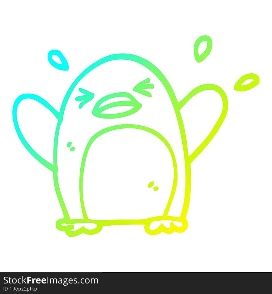 cold gradient line drawing of a cartoon flapping penguin