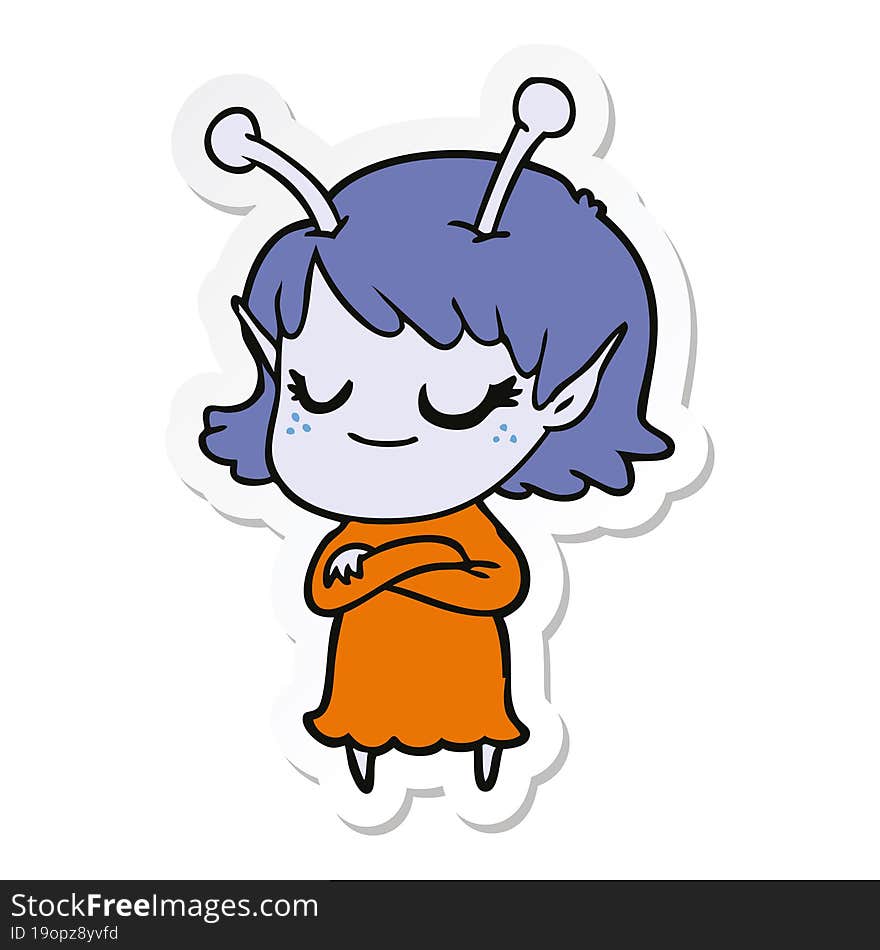 sticker of a smiling alien girl cartoon