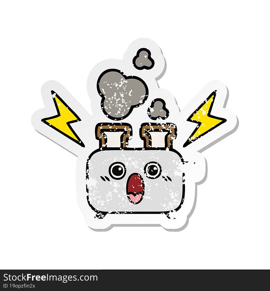 distressed sticker of a cute cartoon of a toaster