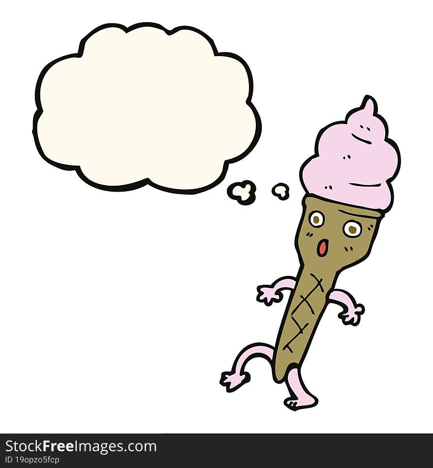 cartoon ice cream with thought bubble