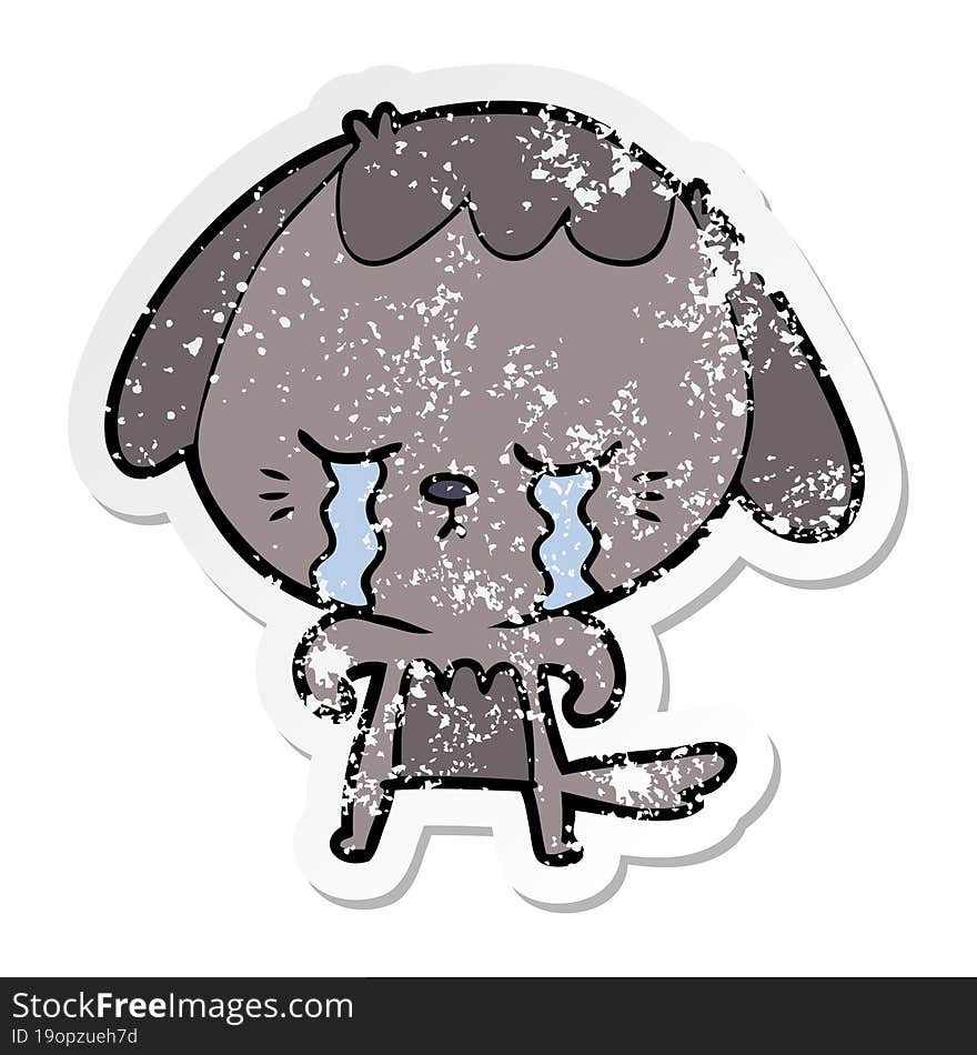 distressed sticker of a cartoon crying dog