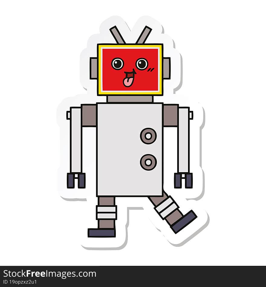 sticker of a cute cartoon happy robot