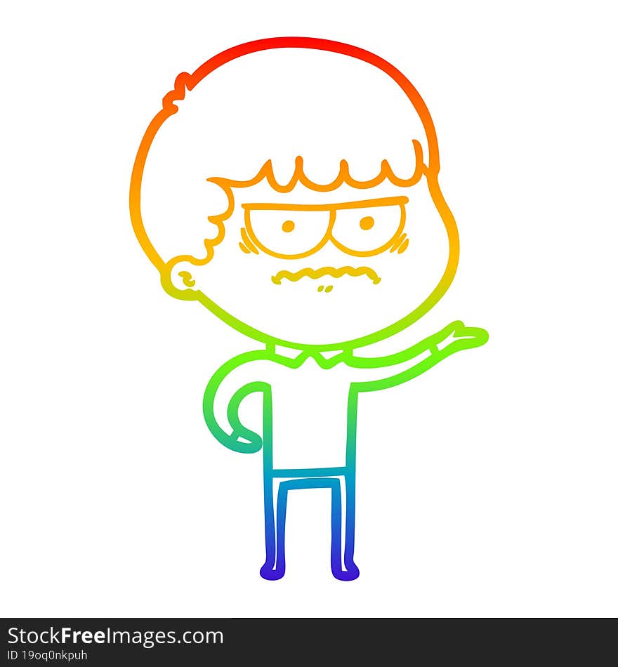 rainbow gradient line drawing cartoon annoyed man