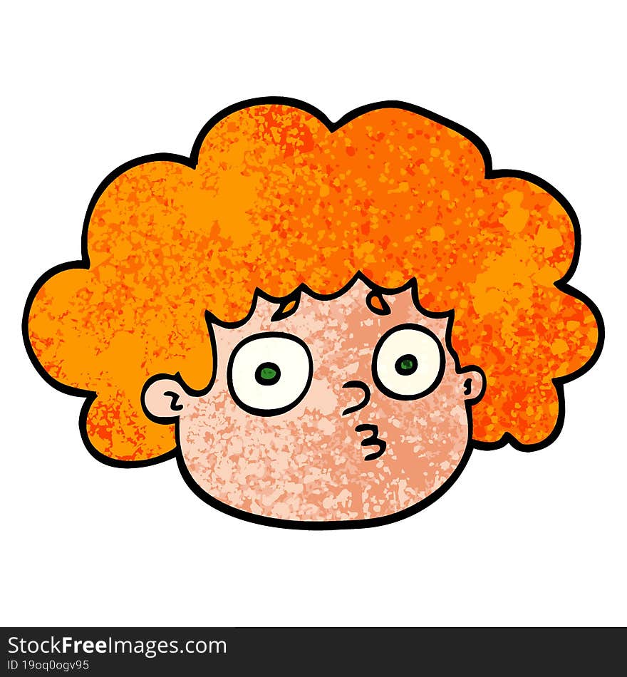 Grunge Textured Illustration Cartoon Big Hair Boy