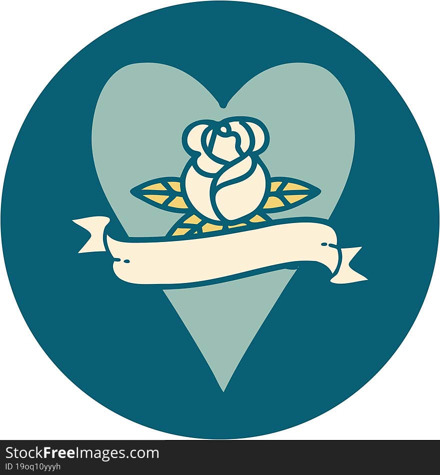 Tattoo Style Icon Of A Heart Rose And Banner