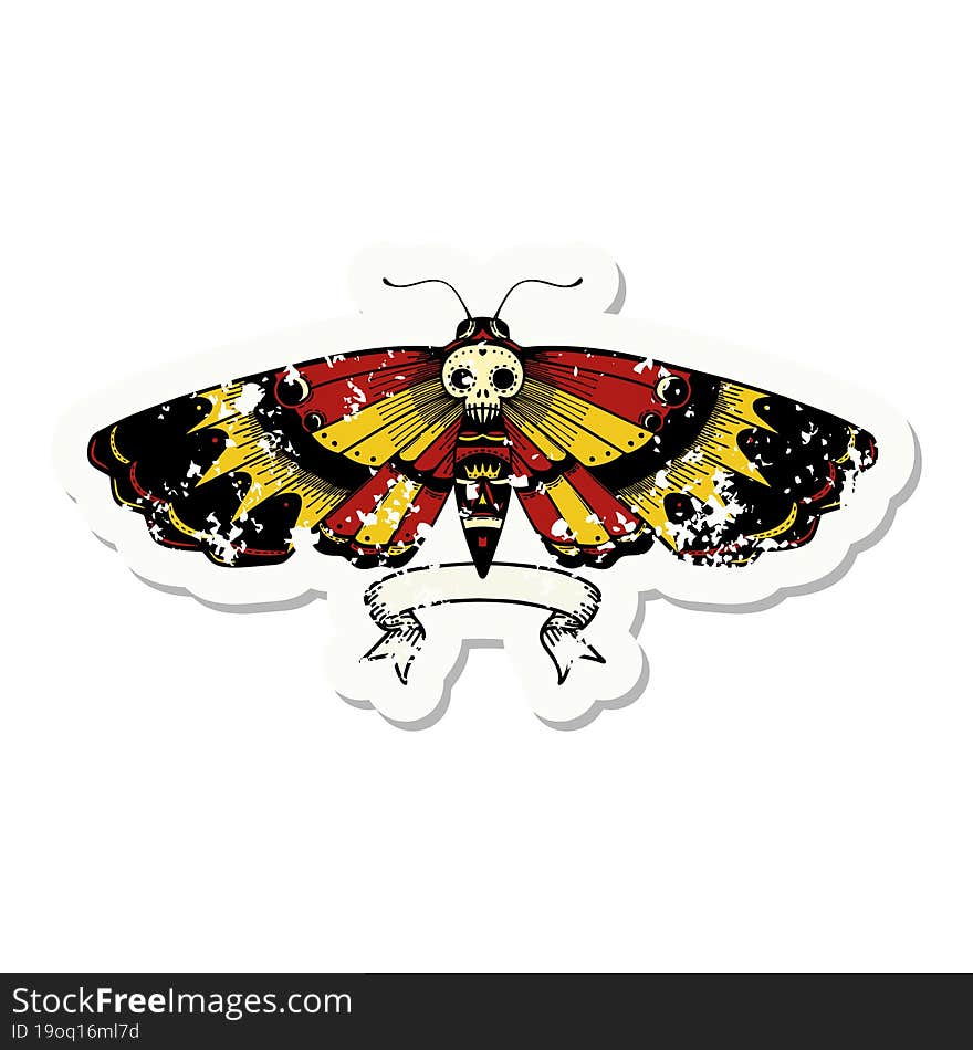 grunge sticker with banner of a deaths head moth