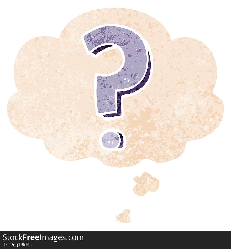 Cartoon Question Mark And Thought Bubble In Retro Textured Style