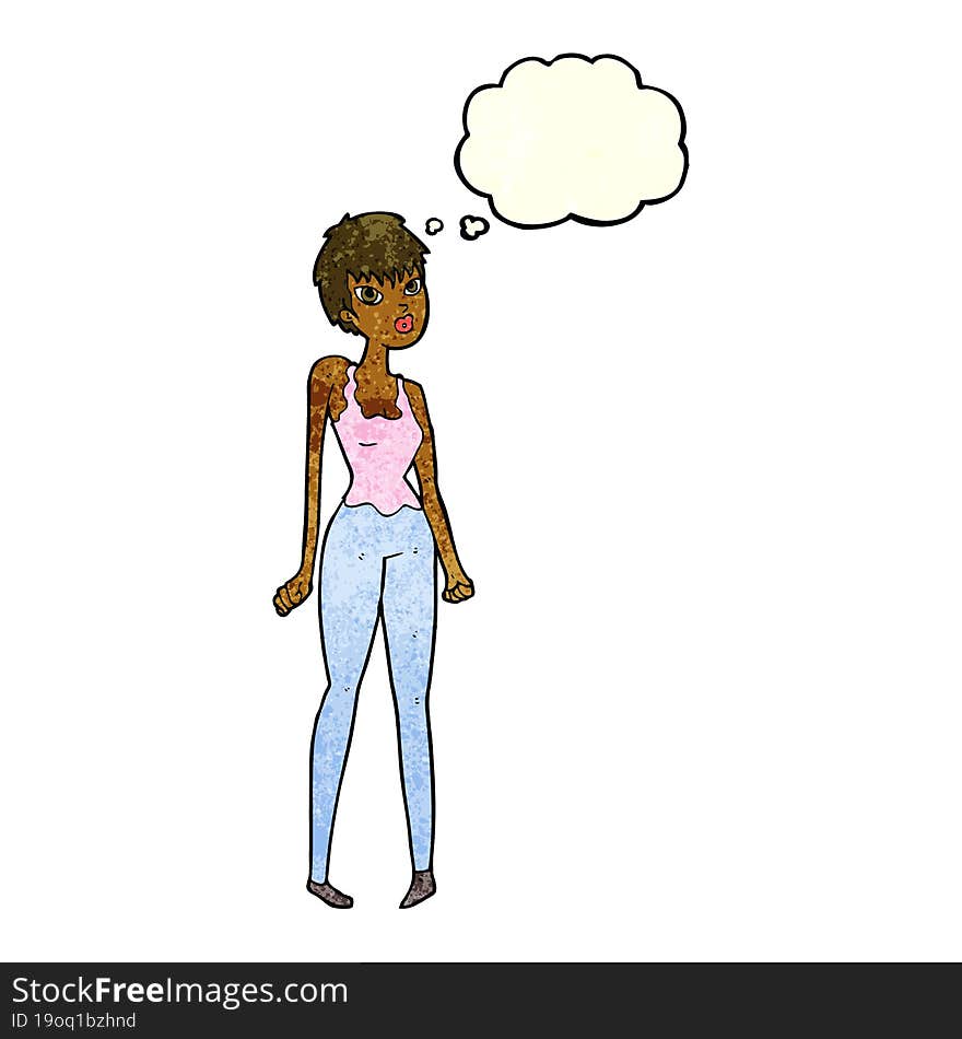 cartoon pretty woman  with thought bubble