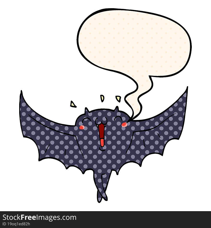 Cartoon Happy Vampire Bat And Speech Bubble In Comic Book Style