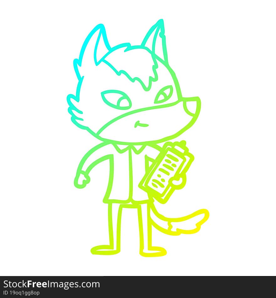 Cold Gradient Line Drawing Friendly Cartoon Wolf Manager