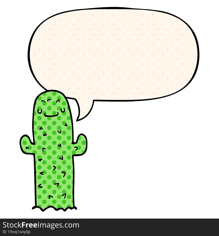 cartoon cactus and speech bubble in comic book style