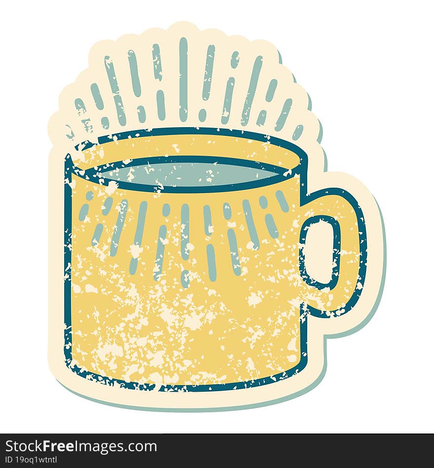 distressed sticker tattoo style icon of cup of coffee