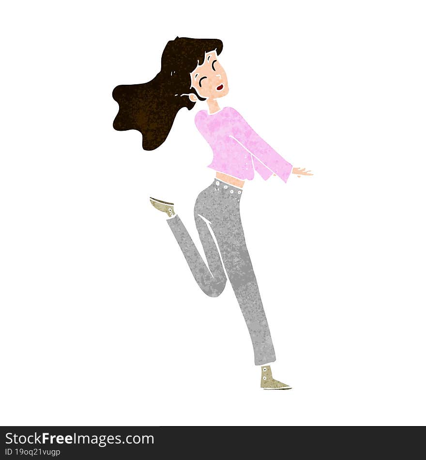 cartoon happy girl kicking out leg